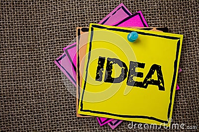 Word writing text Idea. Business concept for Creative Innovative Thinking Imagination Design Planning Solutions Papers Ideas messa Stock Photo