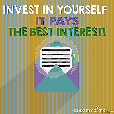 Word writing text Invest In Yourself It Pays The Best Interest. Business concept for Nurture oneself Plan the future Stock Photo
