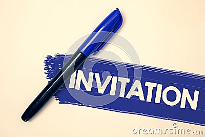 Word writing text Invitation. Business concept for Written or verbal request someone to go somewhere or do something Ideas message Stock Photo