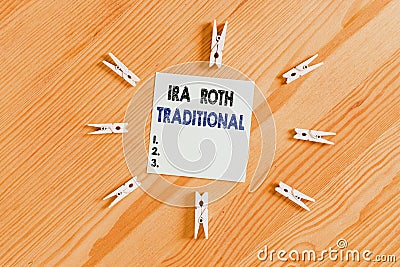 Word writing text Ira Roth Traditional. Business concept for are tax deductible on both state and federal Colored Stock Photo