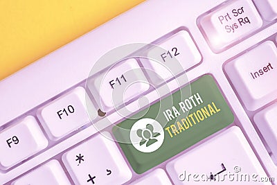 Word writing text Ira Roth Traditional. Business concept for are tax deductible on both state and federal White pc Stock Photo