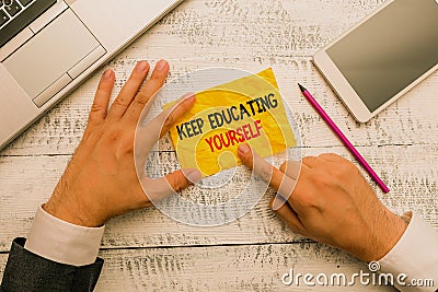 Word writing text Keep Educating Yourself. Business concept for dont stop studying Improve yourself using Courses. Stock Photo