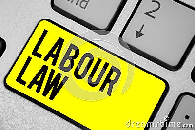Word writing text Labour Law. Business concept for Rules implemented by the state between employers and employee Keyboard yellow k Stock Photo