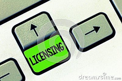 Word writing text Licensing. Business concept for authorize the use perforanalysisce or release of something like car Stock Photo