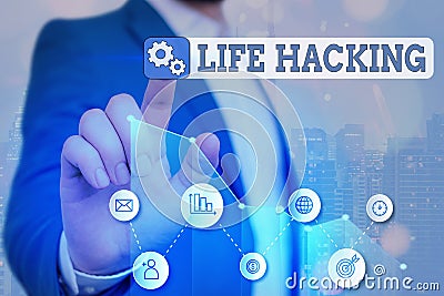 Word writing text Life Hacking. Business concept for Simple and clever techniques in accomplishing task easily Arrow Stock Photo