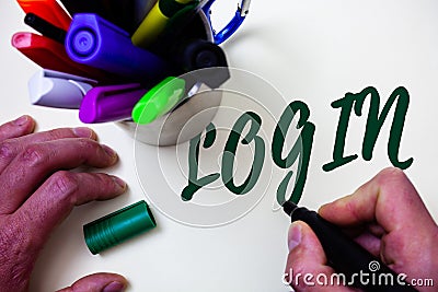 Word writing text Login. Business concept for Act of entering into a computer database or system Starting session Artist study lib Stock Photo