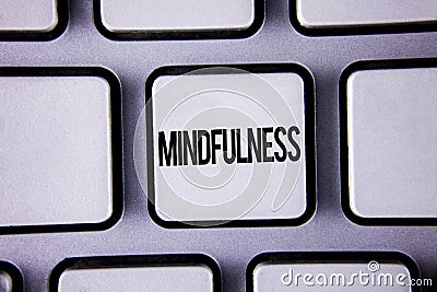 Word writing text Mindfulness. Business concept for Being Conscious Awareness Calm Accept thoughts and feelings written on White K Stock Photo