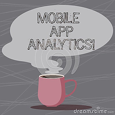 Word writing text Mobile App Analytics. Business concept for Apps that analyse data generated by mobile platforms Mug Stock Photo