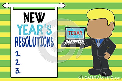 Word writing text New Year S Resolutions. Business concept for Wishlist List of things to accomplish or improve Standing Stock Photo