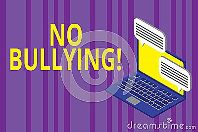 Word writing text No Bullying. Business concept for stop aggressive behavior among children power imbalance Laptop Stock Photo