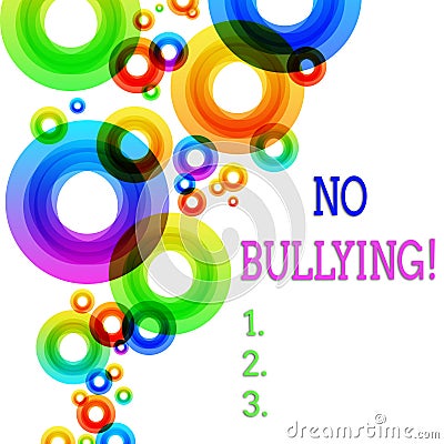 Word writing text No Bullying. Business concept for stop aggressive behavior among children power imbalance Vibrant Stock Photo