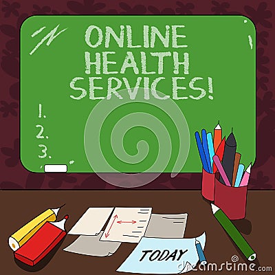 Word writing text Online Health Services. Business concept for Healthcare practice supported by electronic processes Mounted Blank Stock Photo