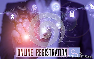 Word writing text Online Registration. Business concept for System for subscribing or registering via the Internet Picture photo Stock Photo