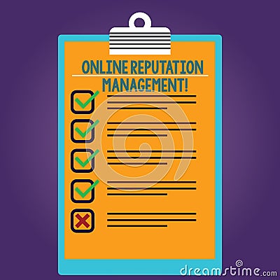 Word writing text Online Reputation Management. Business concept for taking control of the online conversation Lined Stock Photo