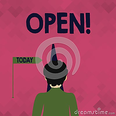 Word writing text Open. Business concept for Allow things to pass through or for immediate use Contrary of closed Man Stock Photo