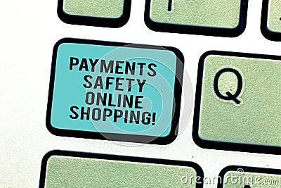 Word writing text Payments Safety Online Shopping. Business concept for Ecommerce security payment protection Keyboard Stock Photo