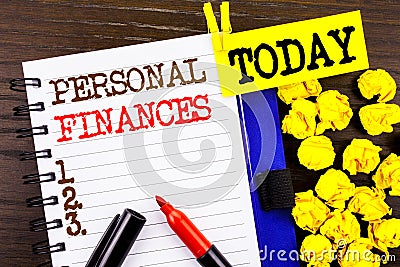 Word, writing, text Personal Finances. Business concept for Finance Financial Investment Plan For Success Wealth written on noteb Stock Photo