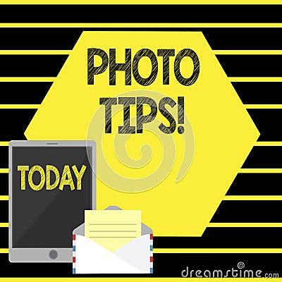 Word writing text Photo Tips. Business concept for Suggestions to take good pictures Advices for great photography. Stock Photo