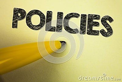 Word writing text Policies. Business concept for Business Company or Government Rules Regulations Standards written on plain backg Stock Photo