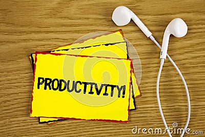 Word writing text Productivity Motivational Call. Business concept for Effective work Great perfomance Success focus written on Ye Stock Photo