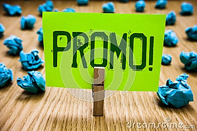 Word writing text Promo Motivational Call. Business concept for Piece of advertising Discount Special Offer Sale Paper cyan object Stock Photo