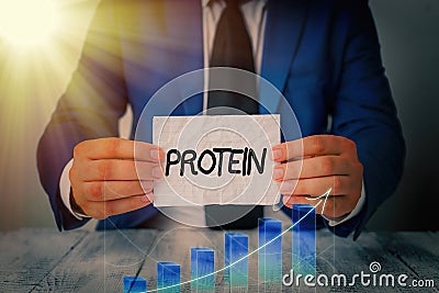 Word writing text Protein. Business concept for the low in fat or carbohydrate consumption weight loss plan. Stock Photo