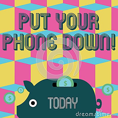 Word writing text Put Your Phone Down. Business concept for end telephone connection saying goodbye caller Colorful Stock Photo