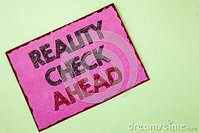 Word writing text Reality Check Ahead. Business concept for Unveil truth knowing actuality avoid being sceptical written on Pink s Stock Photo