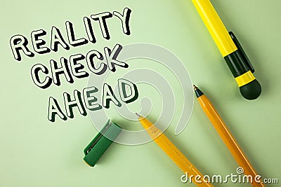 Word writing text Reality Check Ahead. Business concept for Unveil truth knowing actuality avoid being sceptical written on Plain Stock Photo