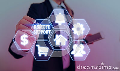 Word writing text Remote Support. Business concept for help endusers to solve computer problems and issues remotely Stock Photo