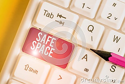 Word writing text Safe Space. Business concept for a place or room in which you are protected from harm or danger White Stock Photo