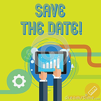 Word writing text Save The Date. Business concept for remember not schedule anything else on this day Businessman Hand Stock Photo