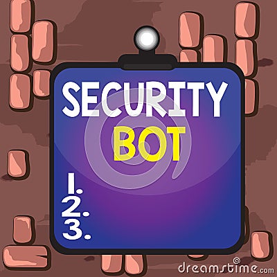 Word writing text Security Bot. Business concept for software that performs an automated task over the Internet Clipboard colorful Stock Photo