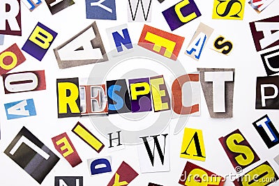 A word writing text showing concept of Respect made of different magazine newspaper letter for Business case on the white backgrou Stock Photo