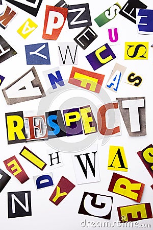 A word writing text showing concept of Respect made of different magazine newspaper letter for Business case on the white backgrou Stock Photo