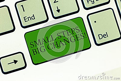 Word writing text Small Steps Big Changes. Business concept for Make little things to accomplish great goals Keyboard Stock Photo