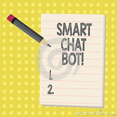 Word writing text Smart Chat Bot. Business concept for Artificial intelligence chatting with machines robots. Stock Photo