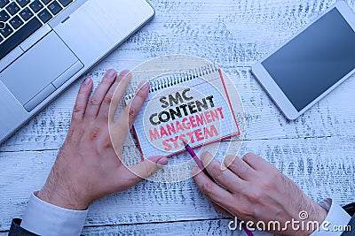 Word writing text Smc Content Management System. Business concept for analysisgae creation and modification of posts. Stock Photo