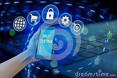 Word writing text Split Testing. Business concept for issuing the traffic of a website between two different URLs Stock Photo