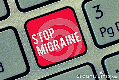 Word writing text Stop Migraine. Business concept for Preventing the full attack of headache Caffeine withdrawal Stock Photo