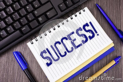 Word writing text Success Motivational Call. Business concept for Achievement Accomplishment of some purpose written on Notepad on Stock Photo