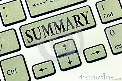 Word writing text Summary. Business concept for Brief Statement Abstract Synopsis Concise Abbreviated version Stock Photo