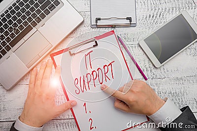 Word writing text It Support. Business concept for Lending help about information technologies and relative issues. Stock Photo