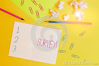 Word writing text Survey. Business concept for research method used for collecting data from a predefined group Blank Stock Photo