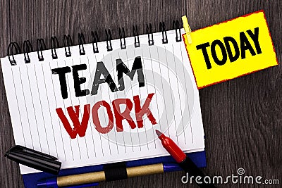 Word writing text Team Work. Business concept for Cooperation Together Group Work Achievement Unity Collaboration written on Noteb Stock Photo