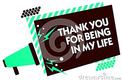 Word writing text Thank You For Being In My Life. Business concept for loving someone for being by your side Megaphone loudspeaker Stock Photo