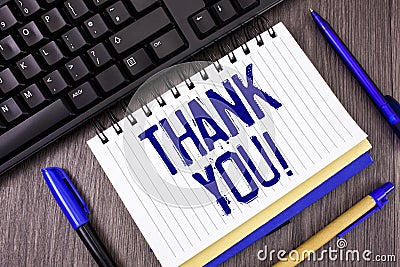 Word writing text Thank You Motivational Call. Business concept for Appreciation greeting Acknowledgment Gratitude written on Note Stock Photo