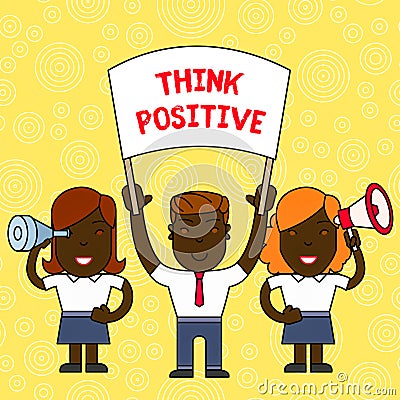 Word writing text Think Positive. Business concept for The tendency to be positive or optimistic in attitude People with Stock Photo