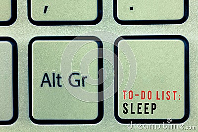 Word writing text To Do List Sleep. Business concept for Things to be done Priority object is to take a rest Stock Photo