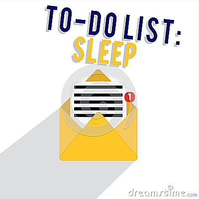 Word writing text To Do List Sleep. Business concept for Things to be done Priority object is to take a rest Stock Photo